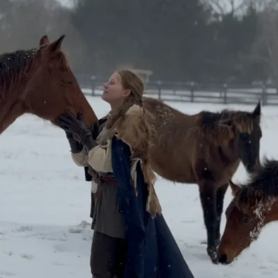 Horses in the snow at WildeWood Farm